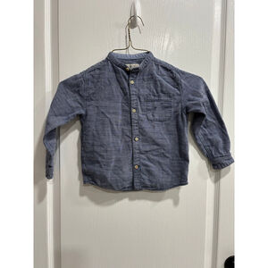 Boys Zara Kids Collection Blue Denim Grandad Button Down Shirt Size 6